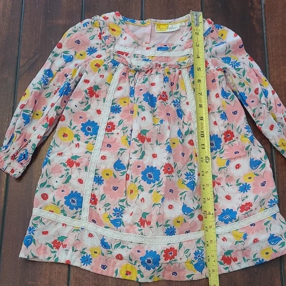 Mini Boden Pink Floral Ruffle Long Sleeve Long Dress Size 3-4 Years